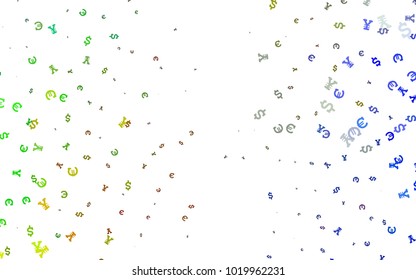 Light Multicolor, Rainbow vector background with Euro, Dollar, Yen. Blurred design in with symbols of EUR, USD, JPY. The pattern can be used as ads, poster, banner for payments.