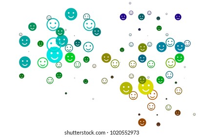 Light Multicolor, Rainbow vector background with funny smiles. Glitter abstract sketch with smiley, icons. Pattern for ad, booklets, leaflets of celebrations.