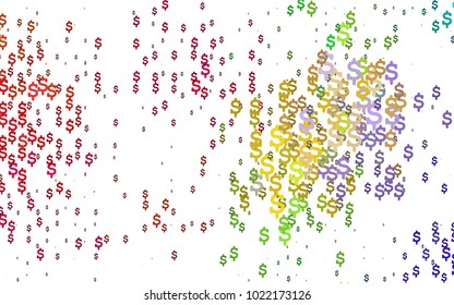 Light Multicolor, Rainbow vector background with signs of dollars. Shining colored illustration with dollar signs, USD. The pattern can be used for ad, booklets, leaflets of banks