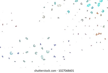 Light Multicolor, Rainbow vector background with Euro, Dollar, Yen. Shining colored illustration with EUR, USD, JPY signs. The pattern can be used for ad, booklets, leaflets of banks.