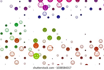 Light Multicolor, Rainbow vector background with funny smiles. Colorful gradient Smiles on white background. Design for positive ad, poster, banner.