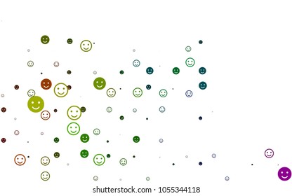 Light Multicolor, Rainbow vector background with funny smiles. Decorative shining illustration with smiles on white template. Pattern for parties, gifts, congratulations.