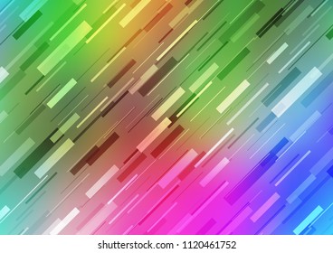 Light Multicolor, Rainbow vector background with straight diagonal lines. Glitter abstract illustration with colored sticks. The pattern can be used as ads, poster, banner for commercial.