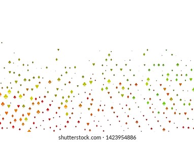 Light Multicolor, Rainbow vector background with cards signs. Illustration with set of hearts, spades, clubs, diamonds. Smart design for your business advert of casinos.
