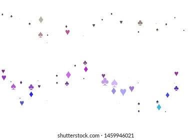 Light Multicolor, Rainbow vector background with cards signs. Glitter abstract sketch with isolated symbols of playing cards. Smart design for your business advert of casinos.