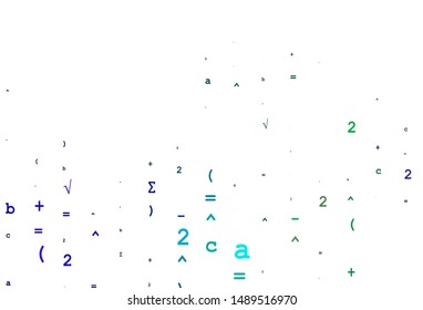 Light Multicolor, Rainbow vector background with Digit symbols. Colored mathematic signs with gradient on white background. Pattern for school, grammar websites.