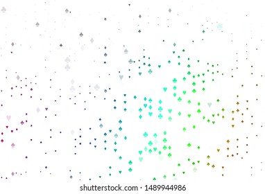 Light Multicolor, Rainbow vector background with cards signs. Colorful gradient with signs of hearts, spades, clubs, diamonds. Pattern for booklets, leaflets of gambling houses.