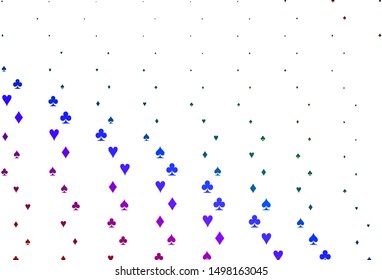 Light Multicolor, Rainbow vector background with cards signs. Shining illustration with hearts, spades, clubs, diamonds. Pattern for leaflets of poker games, events.
