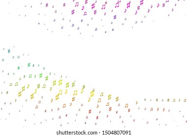 Light Multicolor, Rainbow vector background with music symbols. Isolated colorful music keys on abstract background. Pattern for festival leaflets.