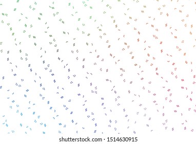 Light Multicolor, Rainbow vector background with music symbols. Modern abstract illustration with melody keys. Template for fasion magazines.