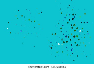 Light Multicolor, Rainbow vector background with cards signs. Blurred decorative design of hearts, spades, clubs, diamonds. Pattern for booklets, leaflets of gambling houses.