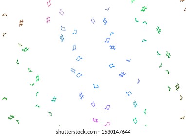 Light Multicolor, Rainbow vector background with music symbols. Isolated colorful music keys on abstract background. Pattern for school ad, booklets.