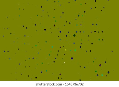 Light Multicolor, Rainbow vector background with cards signs. Shining illustration with hearts, spades, clubs, diamonds. Pattern for booklets, leaflets of gambling houses.