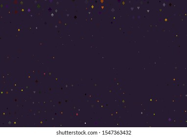 Light Multicolor, Rainbow vector background with cards signs. Colorful gradient with signs of hearts, spades, clubs, diamonds. Pattern for booklets, leaflets of gambling houses.