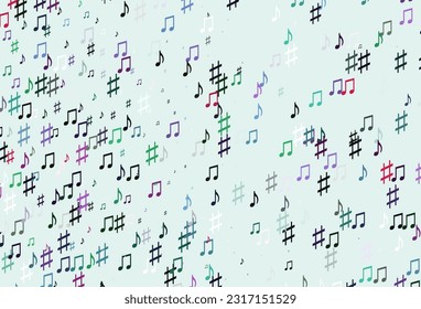 Light Multicolor, Rainbow vector background with music symbols. Decorative design in abstract style with music shapes. Pattern for websites of musitians.