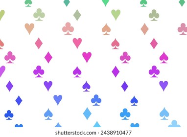 Light Multicolor, Rainbow vector background with cards signs. Blurred decorative design of hearts, spades, clubs, diamonds. Template for business cards of casinos.