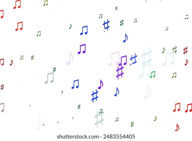 Light Multicolor, Rainbow vector background with music symbols. Isolated colorful music keys on abstract background. Pattern for websites of musitians.