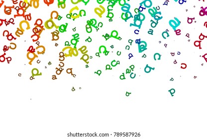 Light Multicolor, Rainbow vector background with signs of alphabet. Shining colorful illustration with isolated letters. The pattern can be used as ads, poster, banner for books.