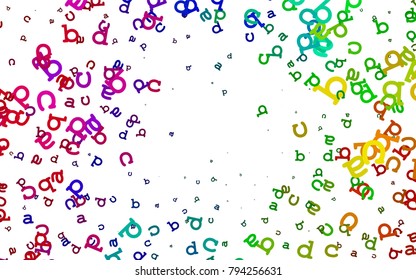 Light Multicolor, Rainbow vector background with signs of alphabet. Shining illustration with ABC symbols on abstract template. Template can be used as a background for ads of typography.