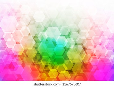 Light Multicolor, Rainbow vector blurry hexagon template. Modern geometrical abstract illustration with gradient. A completely new template for your business design.