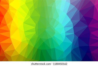 Light Multicolor, Rainbow vector blurry hexagon template. Shining illustration, which consist of triangles. The best triangular design for your business.