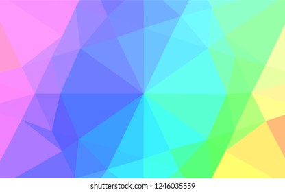 Light Multicolor, Rainbow vector blurry hexagon texture. Triangular geometric sample with gradient.  Brand new design for your business.