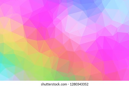 Light Multicolor, Rainbow vector blurry triangle pattern. Triangular geometric sample with gradient.  New texture for your design.