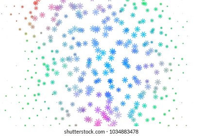 Light Multicolor, Rainbow vector cover with beautiful snowflakes. Blurred decorative design in xmas style with snow. The pattern can be used for year new  websites.