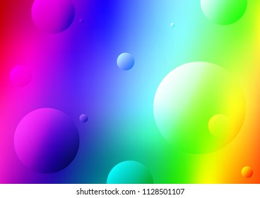 Light Multicolor, Rainbow vector cover with spots. Blurred bubbles on abstract background with colorful gradient. The pattern can be used for ads, leaflets of liquid.
