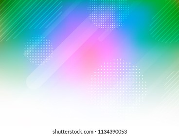 Light Multicolor, Rainbow vector cover with rounded stripes, dots. Capsules on blurred abstract background with gradient dots. The pattern can be used as ads, poster, banner for commercial.