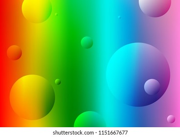 Light Multicolor, Rainbow vector cover with spots. Blurred bubbles on abstract background with colorful gradient. Pattern can be used as texture of water, rain drops.