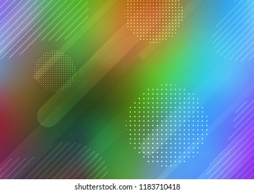 Light Multicolor, Rainbow vector cover with rounded stripes, dots. Decorative shining illustration with lines, dots on abstract template. The pattern can be used as ads, poster, banner for commercial.