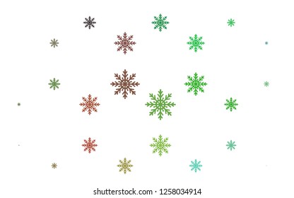 Light Multicolor, Rainbow vector cover with beautiful snowflakes. Glitter abstract illustration with crystals of ice. New year design for your ad, poster, banner.