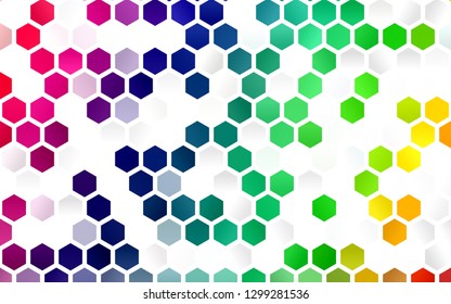 Light Multicolor, Rainbow vector cover with set of hexagons. Glitter abstract illustration in hexagonal style. Pattern can for your ad, booklets.