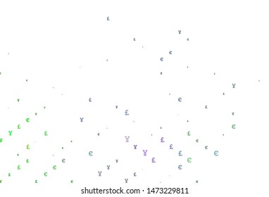 Light Multicolor, Rainbow vector cover with EUR, JPY, GBP signs. Illustration with EUR, JPY, GBP signs on white template. Best design for your ad, poster, banner of money.