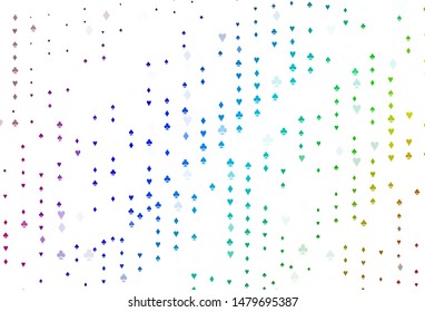 Light Multicolor, Rainbow vector cover with symbols of gamble. Illustration with set of hearts, spades, clubs, diamonds. Smart design for your business advert of casinos.