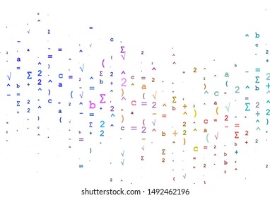 Tapa vectorial arco iris con elementos matemáticos. Ilustración abstracta con signos de álgebra de color. Mejor diseño para la escuela de matemáticas.