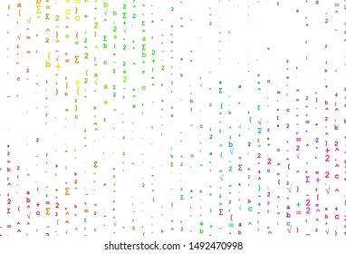Light Multicolor, Rainbow vector cover with math elements. Shining colorful illustration with isolated Digit signs. Smart design for your university promotion.
