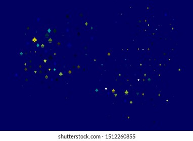 Light Multicolor, Rainbow vector cover with symbols of gamble. Blurred decorative design of hearts, spades, clubs, diamonds. Template for business cards of casinos.