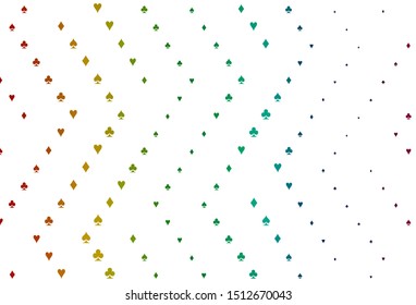 Light Multicolor, Rainbow vector cover with symbols of gamble. Blurred decorative design of hearts, spades, clubs, diamonds. Smart design for your business advert of casinos.