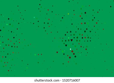 Light Multicolor, Rainbow vector cover with symbols of gamble. Colored illustration with hearts, spades, clubs, diamonds. Template for business cards of casinos.
