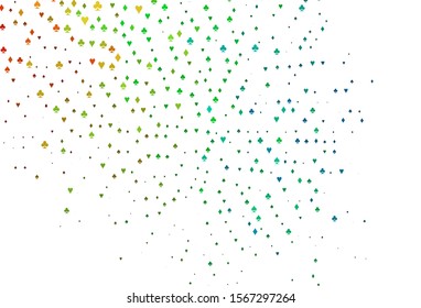 Light Multicolor, Rainbow vector cover with symbols of gamble. Colorful gradient with signs of hearts, spades, clubs, diamonds. Template for business cards of casinos.