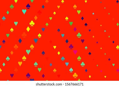 Light Multicolor, Rainbow vector cover with symbols of gamble. Glitter abstract sketch with isolated symbols of playing cards. Pattern for booklets, leaflets of gambling houses.