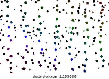 Multicolor claro, cubierta vectorial arco iris en estilo poligonal con círculos. Ilustración abstracta brillante con esferas, cuadrados, líneas. Diseño inteligente para su anuncio comercial.