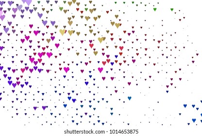 Light Multicolor, Rainbow vector greeting Card Happy Valentine's Day. Pattern with isolated hearts on the white background. Colored illustration for your banner, website, advert.