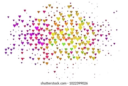 Light Multicolor, Rainbow vector greeting Card Happy Valentine's Day. Pattern with isolated hearts on the white background. Colored illustration for your banner, website, advert.