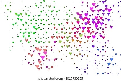 Light Multicolor, Rainbow vector hearts isolated on white background. Cool pattern in origami style with gradient for Valentine day. Graphic illustration for your business design.