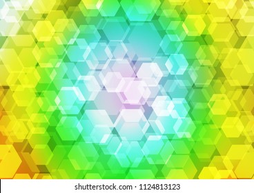 Light Multicolor, Rainbow vector hexagon mosaic template. Creative illustration in halftone style with gradient. The completely new template can be used for your brand book.