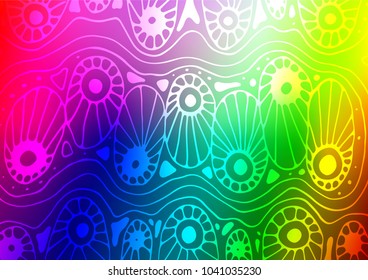 Light Multicolor, Rainbow vector indian curved background. Decorative shining illustration with doodles on abstract template. The completely new template can be used for your brand book.