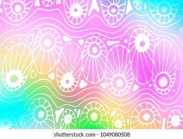 Light Multicolor, Rainbow vector indian curved background. A vague abstract illustration with doodles in Indian style. Brand-new style for your business design.